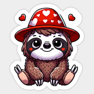 Cute Kawaii Valentine's Sloth with a Hearts Hat Sticker